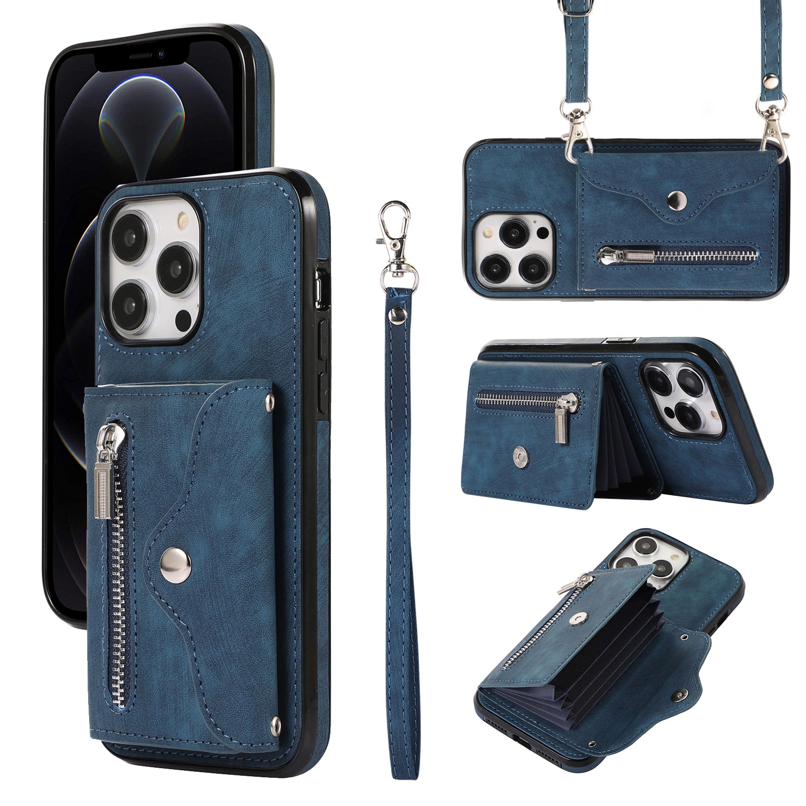 For iPhone 12 12 Pro 6.1 inch PU Leather+TPU Phone Case Kickstand Cover with RFID Blocking Card Bag For iPhone 12 12 Pro 6.1 inch PU Leather+TPU Phone Case Kickstand Cover with RFID Blocking Card Bag